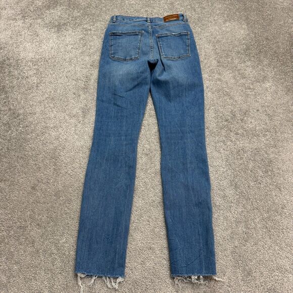 Zara High Waist Skinny Denim Jeans Womens 4 Sunrise Blue Distressed Hem 24x28 - Picture 2 of 15